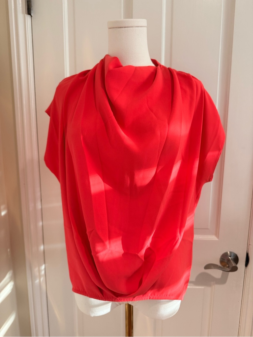 Trina Turk Red Draped Short Sleeve Blouse